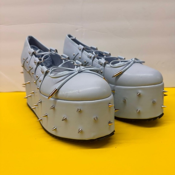 Koi Footwear Shoes - Pastel Blue Spiked Platform Creeper Shoes Silver Studded Lace Up Punk Harajuku